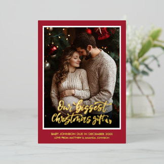 Tarjeta Festiva Con Relieve Metalizado Christmas Gift Pregnancy Photo Announcement 