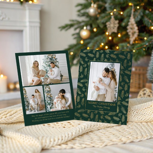 Tarjeta Festiva Con Relieve Metalizado Christmas Holiday Pine Branches Elegant (Subido por el creador)