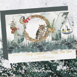 Tarjeta Festiva Con Relieve Metalizado Christmas Joy Woodland Forest Nature Gold<br><div class="desc">Luxury Foil Christmas cardwith decorative lettering and your holiday greeting in gold foil. This nature-inspired watercolor design features the word JOY over a woodland forest and decorated with birds,  winter berries,  festive greenery and pine cones.</div>