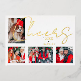 Tarjeta Festiva Con Relieve Metalizado Christmas Luxury Minimalist 4 Photos Family