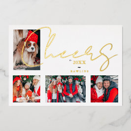 Tarjeta Festiva Con Relieve Metalizado Christmas Luxury Minimalist 4 Photos Family 