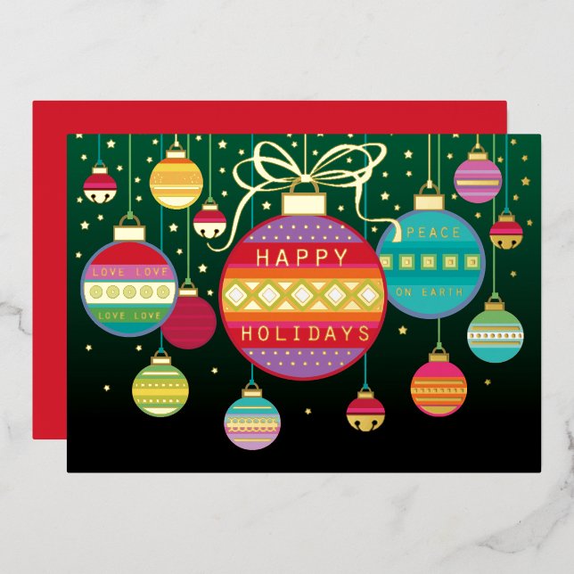 Tarjeta Festiva Con Relieve Metalizado Christmas Ornaments Real Gold  (Anverso/Reverso)