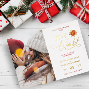Tarjeta Festiva Con Relieve Metalizado Christmas Poinsettias Wreath Photo MR & MRS Photo