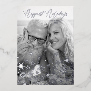 Tarjeta Festiva Con Relieve Metalizado Christmas Snowflakes Happiest Holidays Family