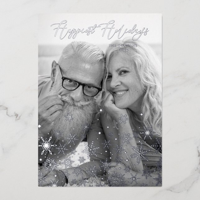 Tarjeta Festiva Con Relieve Metalizado Christmas Snowflakes Happiest Holidays Family (Anverso)