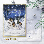 Tarjeta Festiva Con Relieve Metalizado Christmas Winter Magic, Rough Collies & Lambs -<br><div class="desc">Send your friends and loved ones magical Christmas Greetings with our personalized Holiday card with real foil application. Our artwork depicts a fairytale-like winter scene with a sable, a blue merle, and a tricolor collie in the snow together with two baby lambs. You can personalize the front of the card...</div>