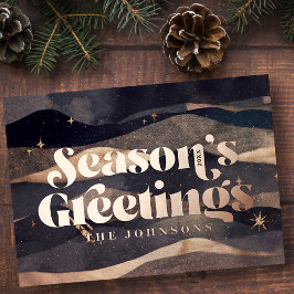 Tarjeta Festiva Con Relieve Metalizado Cielo invernal nocturno estrellado moderno elegant