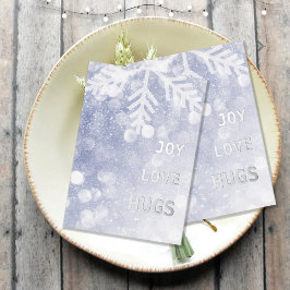 Tarjeta Festiva Con Relieve Metalizado Cielo nocturno azul plateado y copos de nieve