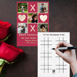 Tarjeta Festiva Con Relieve Metalizado Cinco fotos Tic Tac Toe Heart Magenta Valentine
