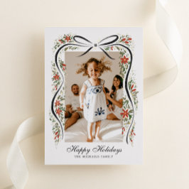 Tarjeta Festiva Con Relieve Metalizado Cinta de Navidades festivos con Poinsettias