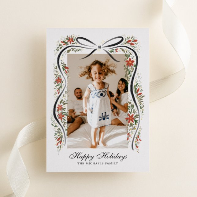 Tarjeta Festiva Con Relieve Metalizado Cinta de Navidades festivos con Poinsettias (Subido por el creador)