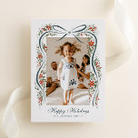 Tarjeta Festiva Con Relieve Metalizado Cinta de Navidades festivos con Poinsettias<br><div class="desc">Envíe a su familia y amigos una actualización familiar y un mensaje de alegría navideña con esta tarjeta de Navidades de una foto que presenta un ilustracion de moda, dibujado a mano, de una polvorienta cinta azul acentuada con brotes festivos de flores de poinsettia roja, vegetación y puntos de baya...</div>