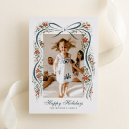 Tarjeta Festiva Con Relieve Metalizado Cinta de Navidades festivos con Poinsettias