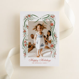 Tarjeta Festiva Con Relieve Metalizado Cinta de Navidades festivos con Poinsettias