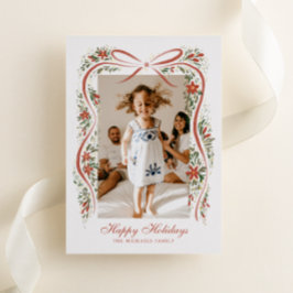 Tarjeta Festiva Con Relieve Metalizado Cinta de Navidades festivos con Poinsettias