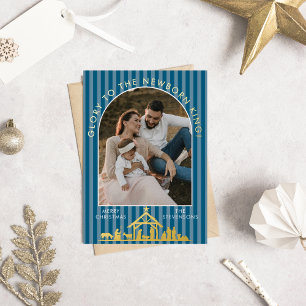Tarjeta Festiva Con Relieve Metalizado Clásica foto cristiana del Nacimiento de Navidad