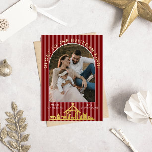 Tarjeta Festiva Con Relieve Metalizado Clásica foto cristiana del Nacimiento de Navidad