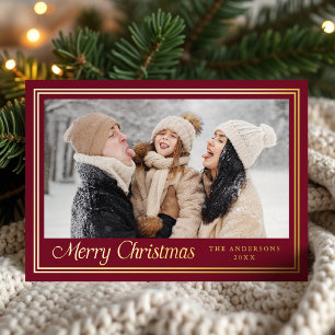 Tarjeta Festiva Con Relieve Metalizado Clásica foto de navidad de la fresa de la cruz de 