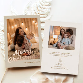 Tarjeta Festiva Con Relieve Metalizado Clásica Fotos de la familia navideña Merry