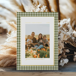 Tarjeta Festiva Con Relieve Metalizado Clásica y elegante foto de oro de la familia verde