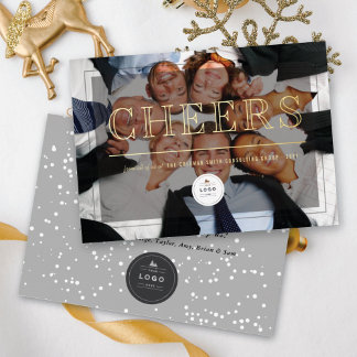 Tarjeta Festiva Con Relieve Metalizado Clásico Big Cheers Corporativo Moderno Fotomontaje