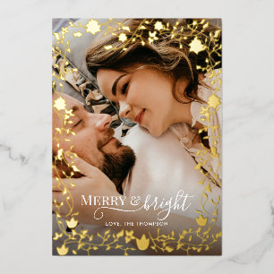 Tarjeta Festiva Con Relieve Metalizado Clásico Elegante Poinsettia Berries Foto Floral