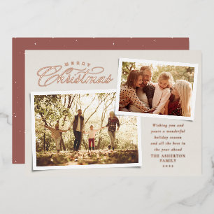 Tarjeta Festiva Con Relieve Metalizado Clásico Feliz Navidad elegante rosa oro foto