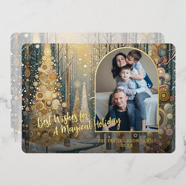 Tarjeta Festiva Con Relieve Metalizado Clásico Invierno Artístico de moda Wonderland Art  (Anverso/Reverso)