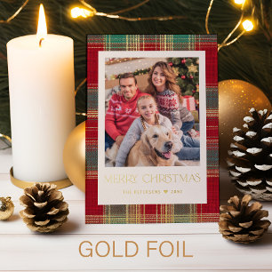 Tarjeta Festiva Con Relieve Metalizado Clásico patrón de cuadros Feliz Navidad 1 foto dor