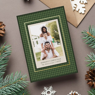 Tarjeta Festiva Con Relieve Metalizado Clásico patrón verde acogedor foto de Navidad