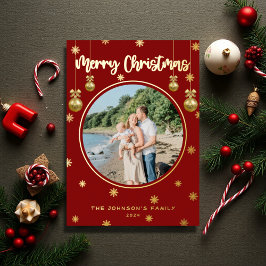 Tarjeta Festiva Con Relieve Metalizado Clásico Red Plaid Snowflex Fotos navideñas