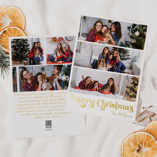 Tarjeta Festiva Con Relieve Metalizado Clásico Simple Seis Fotos Feliz Navidad Gold (Subido por el creador)