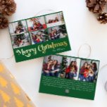 Tarjeta Festiva Con Relieve Metalizado Clásico Simple Verde 9 Foto Feliz Navidad Gold<br><div class="desc">Celebre la temporada con esta exclusiva tarjeta de vacaciones de Relieve metalizado dorado de Feliz Navidad con un toque de encanto vintage. El diseño minimalista muestra una elegante paleta de colores verde y dorado que evoca el espíritu acogedor del invierno. Su atractivo moderno, combinado con la redacción tradicional, crea un...</div>