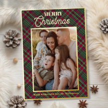 Clásico Tartán Rojo Cuadros Foto de Familia Navida