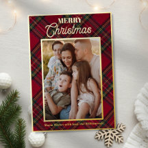 Clásico Tartán Rojo Cuadros Foto de Familia Navida