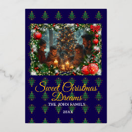 Tarjeta Festiva Con Relieve Metalizado Classic Blue Christmas Greeting Photo