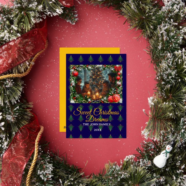 Tarjeta Festiva Con Relieve Metalizado Classic Blue Christmas Greeting Photo (in situ)