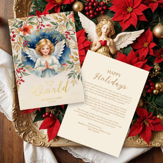 Tarjeta Festiva Con Relieve Metalizado Classic Exquisite Christmas Angel Victorian