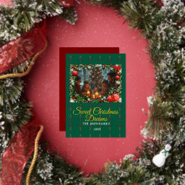 Tarjeta Festiva Con Relieve Metalizado Classic Green Christmas Greeting Photo