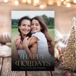 Tarjeta Festiva Con Relieve Metalizado Classic Happy Holidays Text Flour Back | Foto