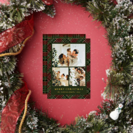 Tarjeta Festiva Con Relieve Metalizado Classic Red and Green & Photo Collage Christmas