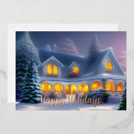 Tarjeta Festiva Con Relieve Metalizado Classic Winter Home Happy Holidays