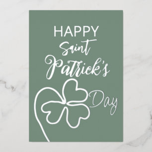 Tarjeta Festiva Con Relieve Metalizado Cloverleaf Minimal/Día de San Patricio