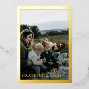 Tarjeta Festiva Con Relieve Metalizado Colage de fotos de familia agradecida y bendecida 