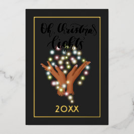 Tarjeta Festiva Con Relieve Metalizado Colage de fotos familiares con luces de Navidad