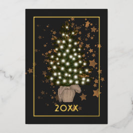 Tarjeta Festiva Con Relieve Metalizado Colage de fotos familiares de luces de Navidad con