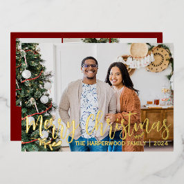 Tarjeta Festiva Con Relieve Metalizado Colage de Fotos Familiares de Navidad Elegante y M