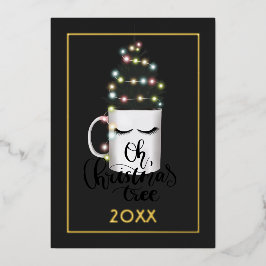 Tarjeta Festiva Con Relieve Metalizado Colage Familiar de Luces de Navidad de Hojas Metál