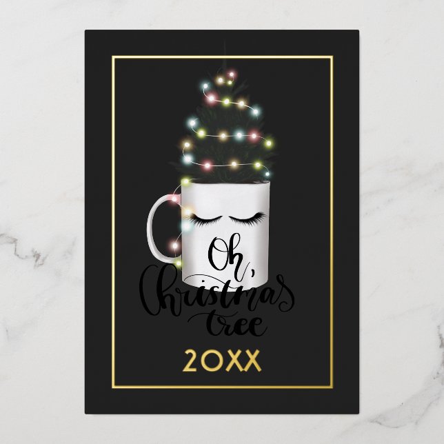 Tarjeta Festiva Con Relieve Metalizado Colage Familiar de Luces de Navidad de Hojas Metál (Anverso)