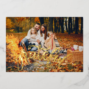 Tarjeta Festiva Con Relieve Metalizado Colaje de Fotos de Acción de Gracias Hojas de Gr